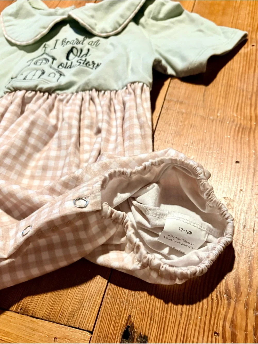 Smocked Chic Green & Beige Gingham Bubble Romper 12-18 months